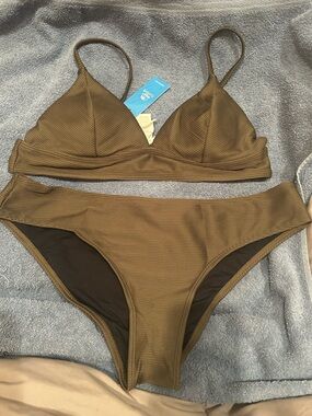 Cupshe Olive Green Ribbed Triangle Bikini Set